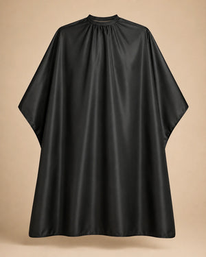 Black SalonCapes waterproof chemical cape front view