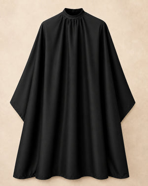Black SalonCapes crepe cutting cape front view