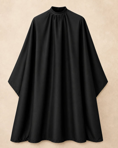 Black SalonCapes crepe cutting cape front view
