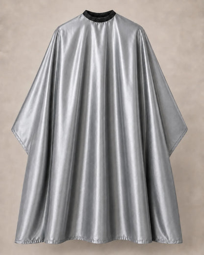 Silver iridescent SalonCapes cutting cape front view