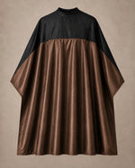 Brown and black SalonCapes reversible chemical cape front view
