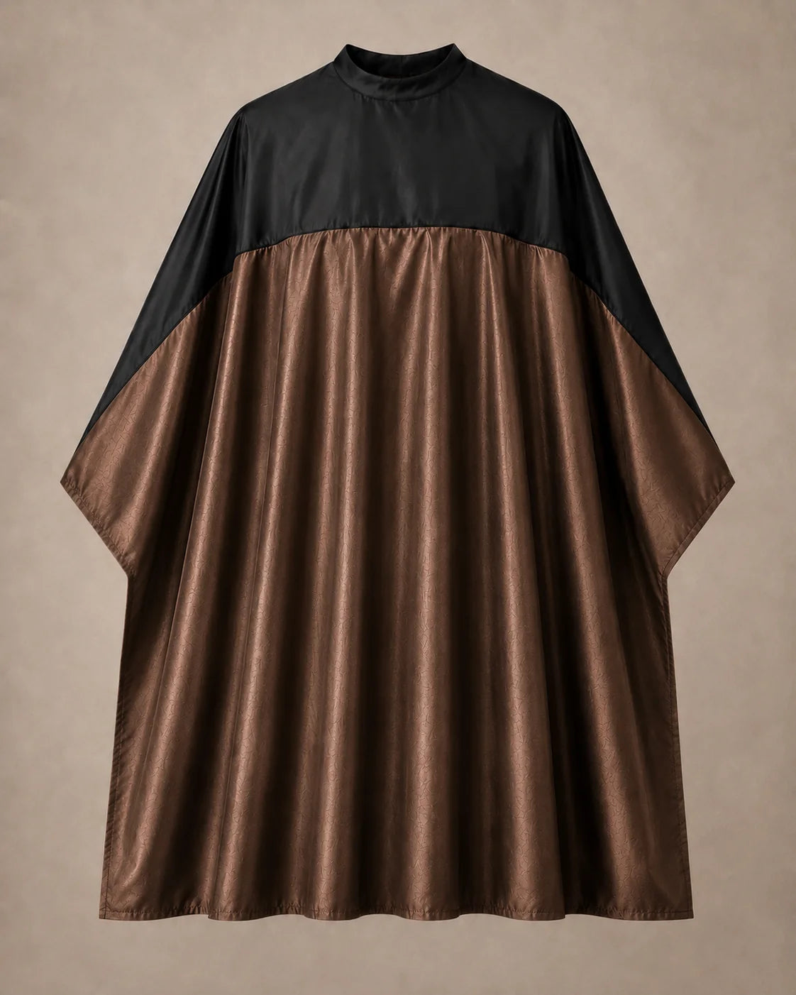 Brown and black SalonCapes reversible chemical cape front view