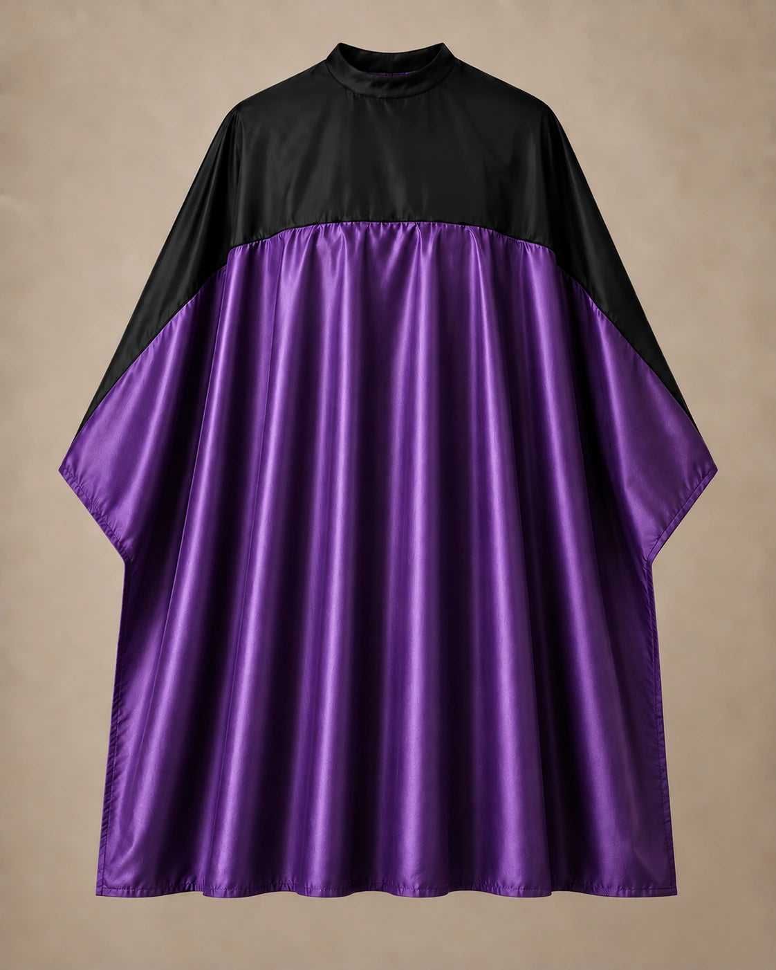 Purple and black SalonCapes reversible chemical cape front view
