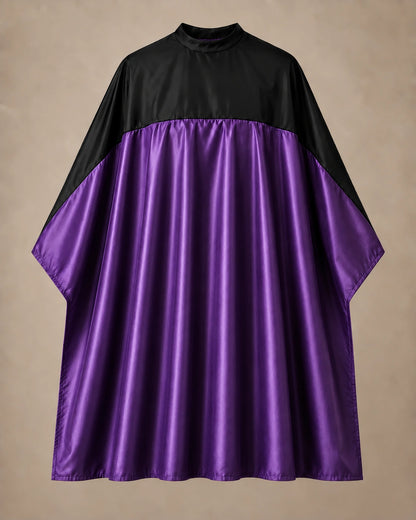 Purple and black SalonCapes reversible chemical cape front view