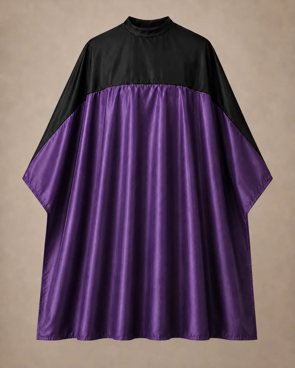 Purple and black SalonCapes reversible chemical cape front view