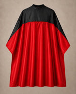 Red and black SalonCapes reversible chemical cape front view