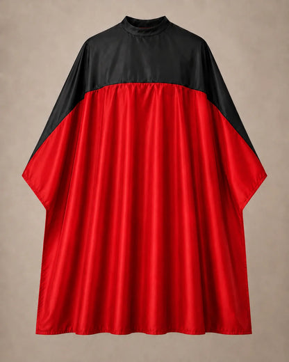Red and black SalonCapes reversible chemical cape front view
