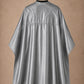 Silver SalonCapes reversible chemical cape back view showing black collar and reversible seam construction