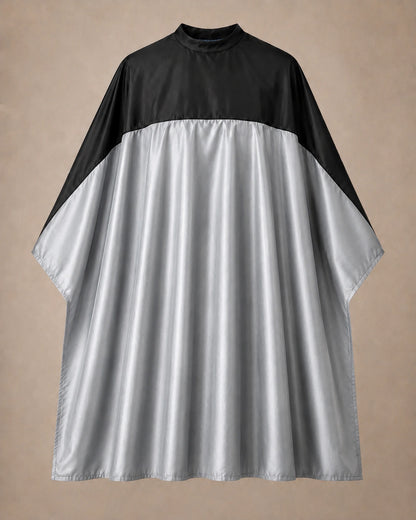 Silver and black SalonCapes reversible chemical cape front view