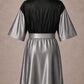 Silver Iridescent Kimono Client Robe back view with waterproof black back panel