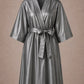 Silver iridescent Kimono Client Robe front view with matching waist belt
